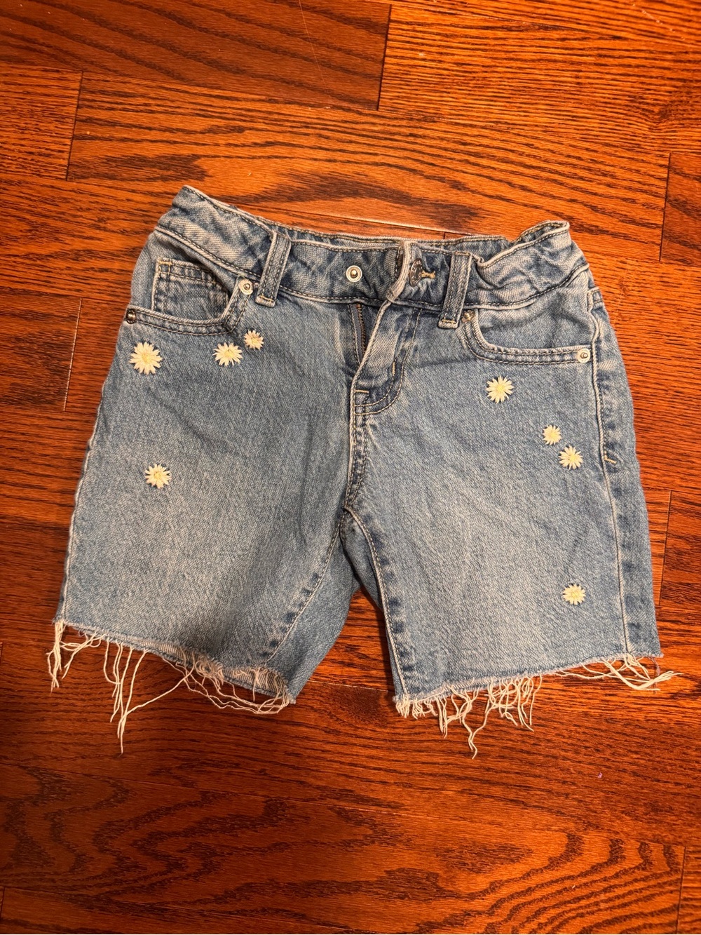 Denim Daisy Embroidered Kids Shorts - Light Blue